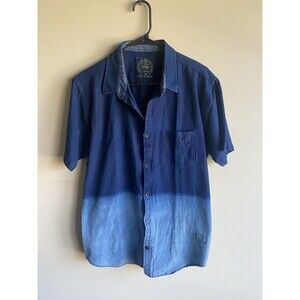 Derby County Button Up Camp Shirt mens Slim Fit XXL Ombre Blue Pocket Chambray